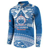 Toa Samoa Rugby Custom Button Sweatshirt Uso aso uma Samoan Pattern Blue - Polynesian Pride