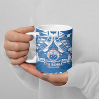 Toa Samoa Rugby Custom Ceramic Mug Uso aso uma Samoan Pattern Blue - Polynesian Pride
