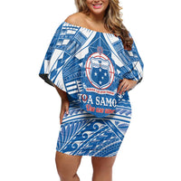 Toa Samoa Rugby Custom Family Matching Off Shoulder Short Dress and Hawaiian Shirt Uso aso uma Samoan Pattern Blue - Polynesian Pride