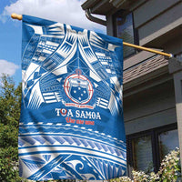 Toa Samoa Rugby Custom Garden Flag Uso aso uma Samoan Pattern Blue - Polynesian Pride