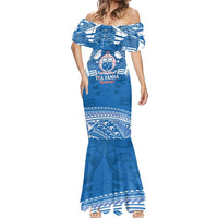 Toa Samoa Rugby Custom Mermaid Dress Uso aso uma Samoan Pattern Blue - Polynesian Pride