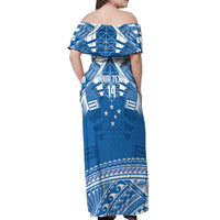 Toa Samoa Rugby Custom Off Shoulder Maxi Dress Uso aso uma Samoan Pattern Blue - Polynesian Pride