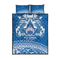 Toa Samoa Rugby Custom Quilt Bed Set Uso aso uma Samoan Pattern Blue - Polynesian Pride