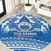 Toa Samoa Rugby Custom Round Carpet Uso aso uma Samoan Pattern Blue - Polynesian Pride