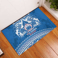 Toa Samoa Rugby Custom Rubber Doormat Uso aso uma Samoan Pattern Blue - Polynesian Pride