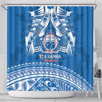Toa Samoa Rugby Custom Shower Curtain Uso aso uma Samoan Pattern Blue - Polynesian Pride