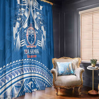 Toa Samoa Rugby Custom Window Curtain Uso aso uma Samoan Pattern Blue - Polynesian Pride