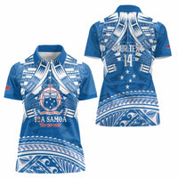 Toa Samoa Rugby Custom Women Polo Shirt Uso aso uma Samoan Pattern Blue - Polynesian Pride