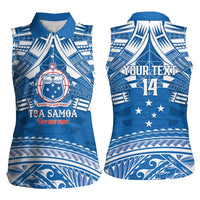 Toa Samoa Rugby Custom Women Sleeveless Polo Shirt Uso aso uma Samoan Pattern Blue - Polynesian Pride