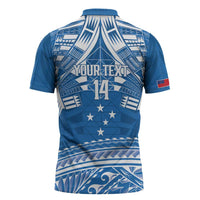 Toa Samoa Rugby Custom Zipper Polo Shirt Uso aso uma Samoan Pattern Blue - Polynesian Pride