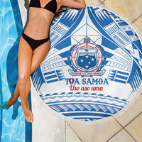 Toa Samoa Rugby Custom Beach Blanket Uso aso uma Samoan Pattern White - Polynesian Pride