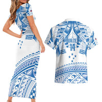 Toa Samoa Rugby Custom Couples Matching Short Sleeve Bodycon Dress and Hawaiian Shirt Uso aso uma Samoan Pattern White - Polynesian Pride