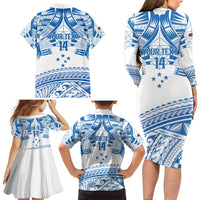 Toa Samoa Rugby Custom Family Matching Long Sleeve Bodycon Dress and Hawaiian Shirt Uso aso uma Samoan Pattern White - Polynesian Pride