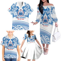 Toa Samoa Rugby Custom Family Matching Off The Shoulder Long Sleeve Dress and Hawaiian Shirt Uso aso uma Samoan Pattern White - Polynesian Pride