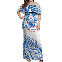 Toa Samoa Rugby Custom Off Shoulder Maxi Dress Uso aso uma Samoan Pattern White - Polynesian Pride