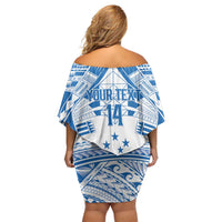 Toa Samoa Rugby Custom Off Shoulder Short Dress Uso aso uma Samoan Pattern White - Polynesian Pride