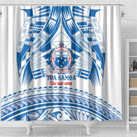 Toa Samoa Rugby Custom Shower Curtain Uso aso uma Samoan Pattern White - Polynesian Pride