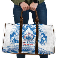 Toa Samoa Rugby Custom Travel Bag Uso aso uma Samoan Pattern White - Polynesian Pride