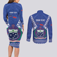 Personalised Samoa 685 Couples Matching Long Sleeve Bodycon Dress and Long Sleeve Button Shirt Samoan Pride Coat Of Arms - Polynesian Pride
