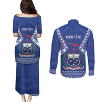 Personalised Samoa 685 Couples Matching Puletasi and Long Sleeve Button Shirt Samoan Pride Coat Of Arms - Polynesian Pride
