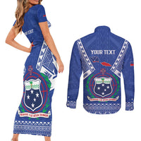 Personalised Samoa 685 Couples Matching Short Sleeve Bodycon Dress and Long Sleeve Button Shirt Samoan Pride Coat Of Arms - Polynesian Pride