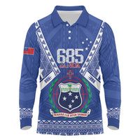 Personalised Samoa 685 Long Sleeve Polo Shirt Samoan Pride Coat Of Arms LT14 Blue - Polynesian Pride