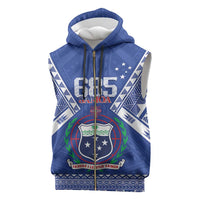 Personalised Samoa 685 Sleeveless Zip Hoodie Samoan Pride Coat Of Arms LT14 Blue - Polynesian Pride