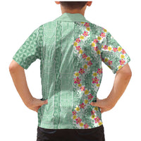 Menthol Green Aloha Hawaii Tiki Family Matching Mermaid Dress and Hawaiian Shirt Tropical Plumeria - Seamless Style