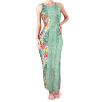 Menthol Green Aloha Hawaii Tiki Family Matching Tank Maxi Dress and Hawaiian Shirt Tropical Plumeria - Seamless Style