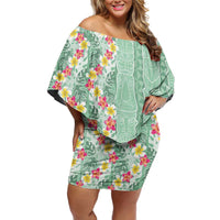Menthol Green Aloha Hawaii Tiki Off Shoulder Short Dress Tropical Plumeria - Seamless Style LT14 Women Green - Polynesian Pride