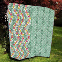 Menthol Green Aloha Hawaii Tiki Quilt Tropical Plumeria - Seamless Style