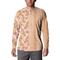Orange Chiffon Aloha Hawaii Tiki Button Sweatshirt Tropical Plumeria - Seamless Style