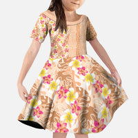Orange Chiffon Aloha Hawaii Tiki Kid Short Sleeve Dress Tropical Plumeria - Seamless Style LT14 KID Orange - Polynesian Pride