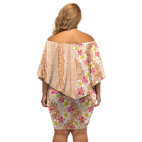 Orange Chiffon Aloha Hawaii Tiki Off Shoulder Short Dress Tropical Plumeria - Seamless Style
