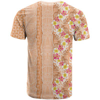 Orange Chiffon Aloha Hawaii Tiki T Shirt Tropical Plumeria - Seamless Style