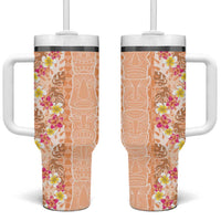 Orange Chiffon Aloha Hawaii Tiki Tumbler With Handle Tropical Plumeria - Seamless Style