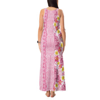 Pastel Magenta Aloha Hawaii Tiki Tank Maxi Dress Tropical Plumeria - Seamless Style