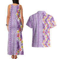Lush Lilac Aloha Hawaii Tiki Couples Matching Tank Maxi Dress and Hawaiian Shirt Tropical Plumeria - Seamless Style