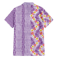 Lush Lilac Aloha Hawaii Tiki Family Matching Off The Shoulder Long Sleeve Dress and Hawaiian Shirt Tropical Plumeria - Seamless Style