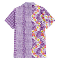 Lush Lilac Aloha Hawaii Tiki Family Matching Off Shoulder Short Dress and Hawaiian Shirt Tropical Plumeria - Seamless Style