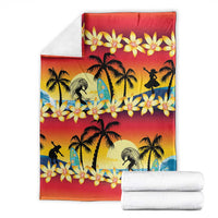 Tropical Islands Sunset Hawaii Blanket Go Surfing With Hula Girl - Summer Vibes