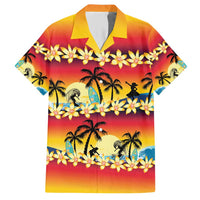 Tropical Islands Sunset Hawaii Family Matching Short Sleeve Bodycon Dress and Hawaiian Shirt Go Surfing With Hula Girl - Summer Vibes