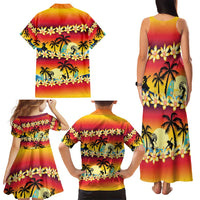 Tropical Islands Sunset Hawaii Family Matching Tank Maxi Dress and Hawaiian Shirt Go Surfing With Hula Girl - Summer Vibes
