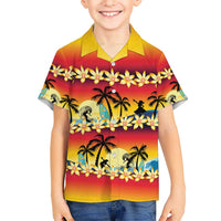Tropical Islands Sunset Hawaii Kid Hawaiian Shirt Go Surfing With Hula Girl - Summer Vibes