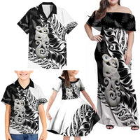 Aotearoa Manaia NZ Maori Silver Fern Family Matching Off Shoulder Maxi Dress and Hawaiian Shirt