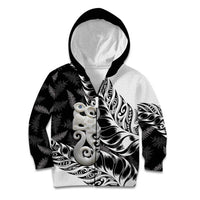 Aotearoa Manaia NZ Maori Silver Fern Kid Hoodie LT14 Zip Hoodie Black - Polynesian Pride