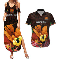 Gude Hi Hai Papua New Guinea Couples Matching Summer Maxi Dress and Hawaiian Shirt Motuan PNG Raggiana Bird of Paradise Tropical Vibes LT14 Black - Polynesian Pride