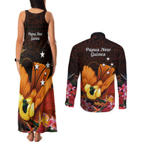 Gude Hi Hai Papua New Guinea Couples Matching Tank Maxi Dress and Long Sleeve Button Shirt Motuan PNG Raggiana Bird of Paradise Tropical Vibes LT14 - Polynesian Pride