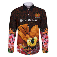 Gude Hi Hai Papua New Guinea Family Matching Tank Maxi Dress and Hawaiian Shirt Motuan PNG Raggiana Bird of Paradise Tropical Vibes LT14 Dad's Shirt - Long Sleeve Black - Polynesian Pride