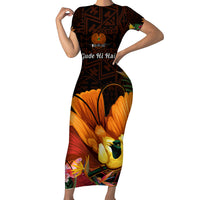 Gude Hi Hai Papua New Guinea Short Sleeve Bodycon Dress Motuan PNG Raggiana Bird of Paradise Tropical Vibes LT14 Long Dress Black - Polynesian Pride